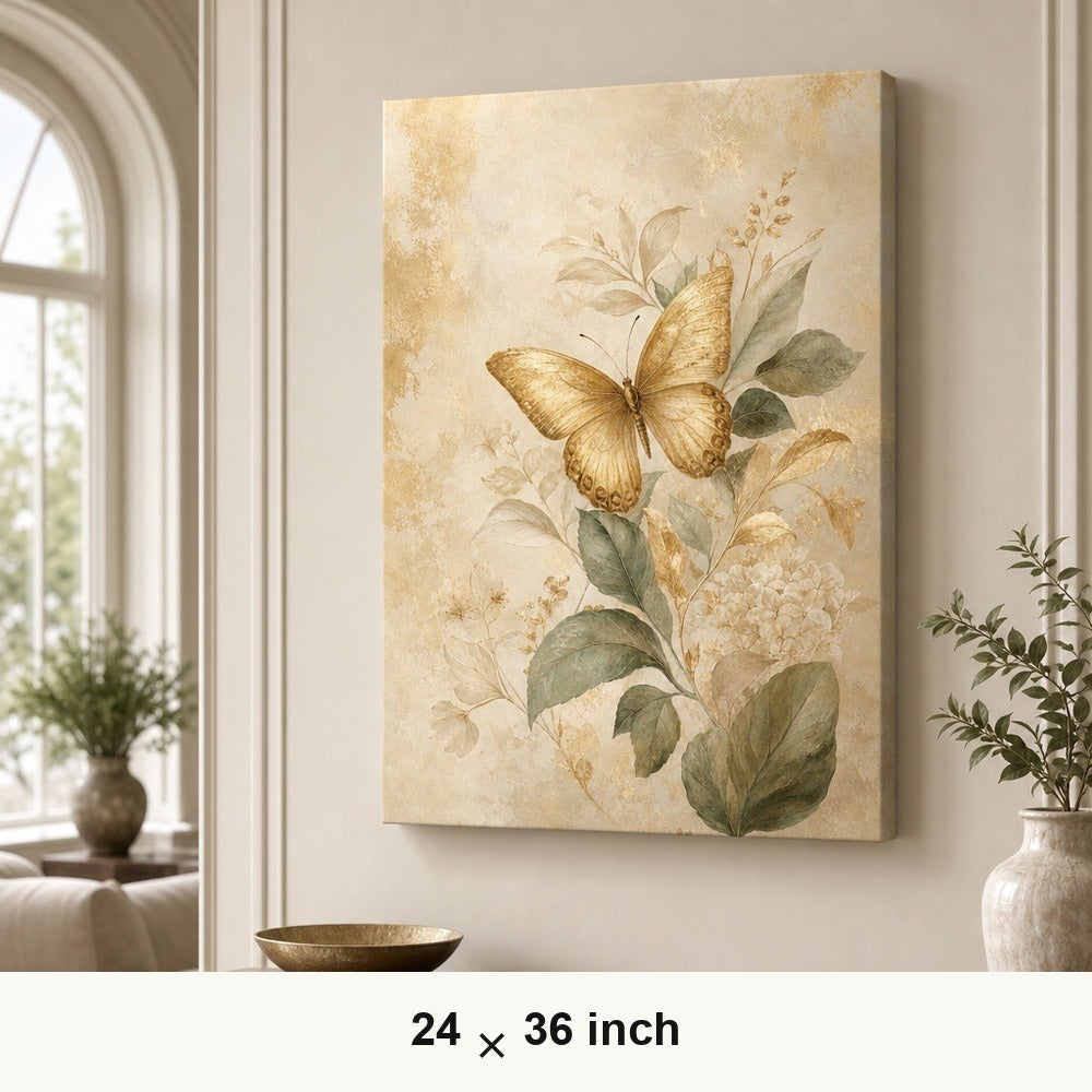 Gold Butterfly Botanical Canvas Wall Art — 24×36 room mockup