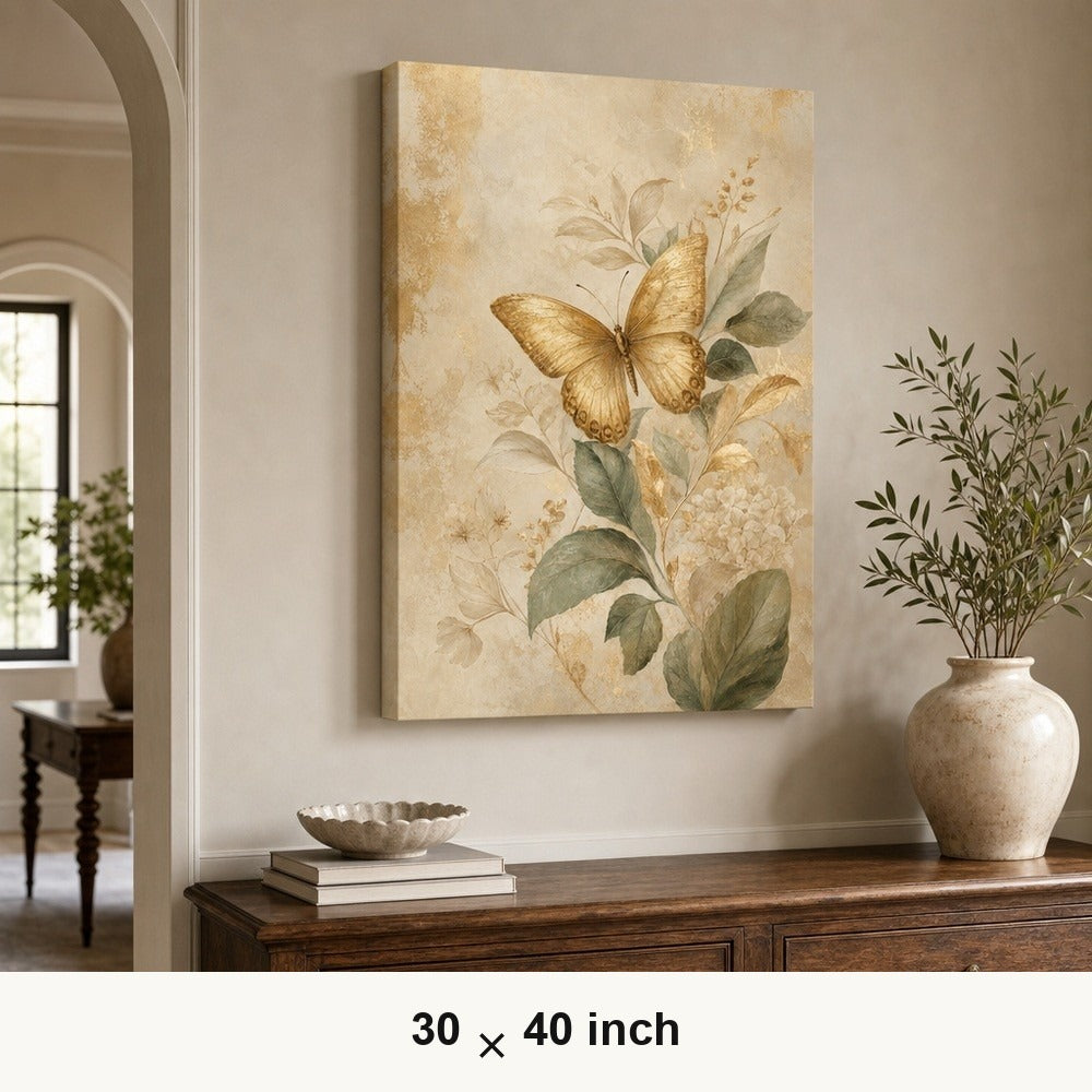 Gold Butterfly Botanical Canvas Wall Art — 30×40 room mockup