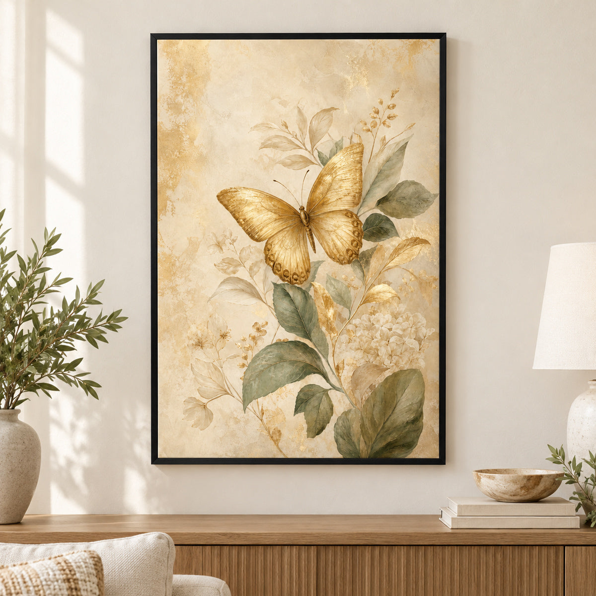 Gold Butterfly Botanical Canvas Wall Art | black_independent_close