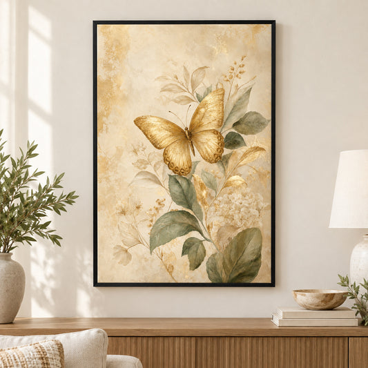 Gold Butterfly Botanical Canvas Wall Art | black_independent_close