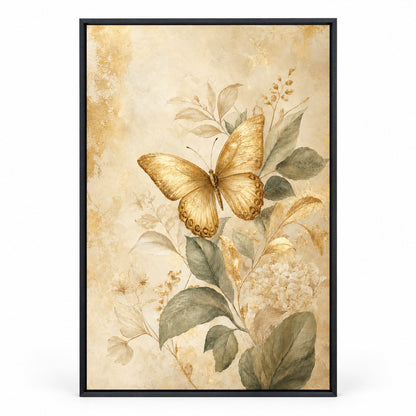 Gold Butterfly Botanical Canvas Wall Art | black_sku
