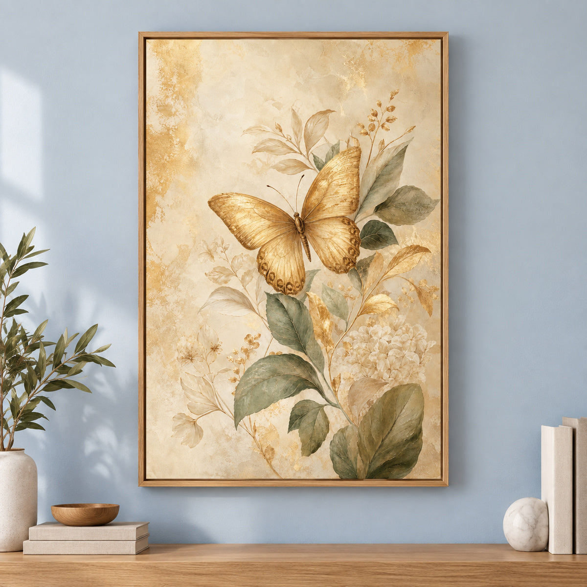 Gold Butterfly Botanical Canvas Wall Art | brown_independent_close