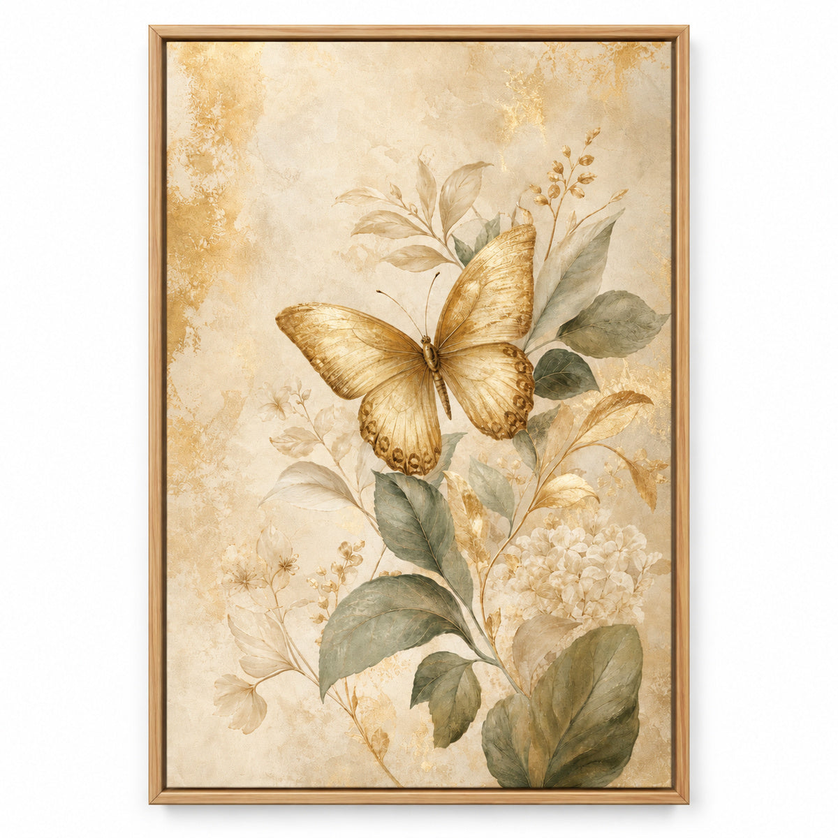 Gold Butterfly Botanical Canvas Wall Art | brown_sku
