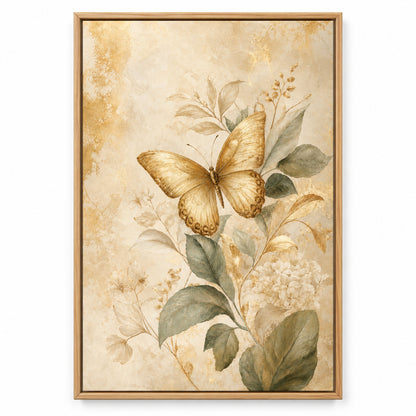 Gold Butterfly Botanical Canvas Wall Art | brown_sku