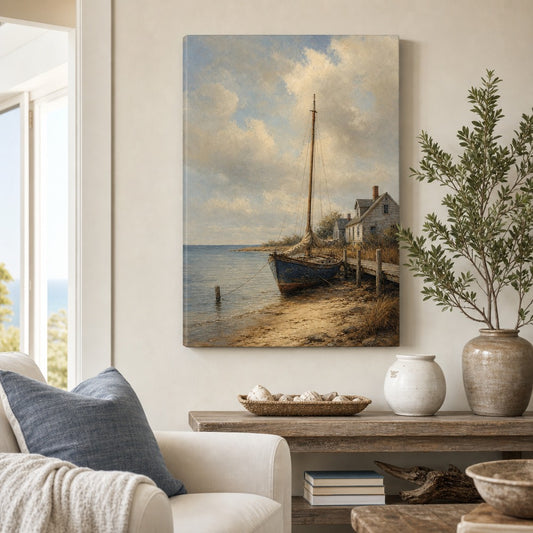 Vintage Coastal Ocean Canvas Wall Art — room scene