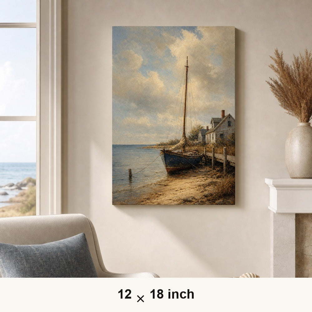 Vintage Coastal Ocean Canvas Wall Art — 12×18 room mockup