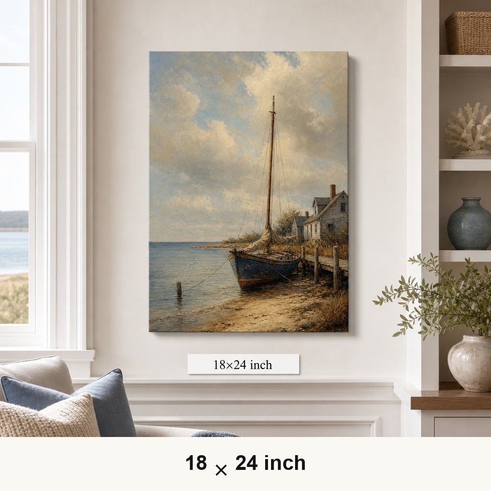 Vintage Coastal Ocean Canvas Wall Art — 18×24 room mockup