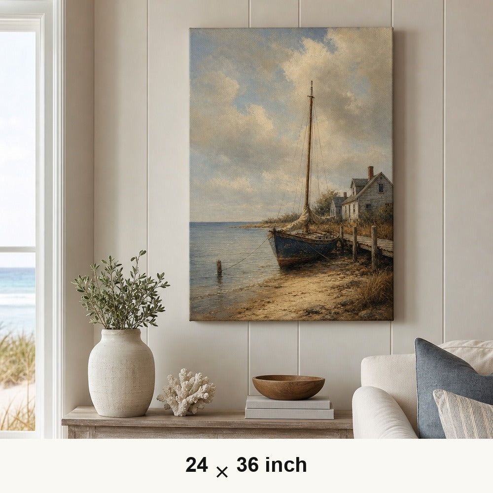 Vintage Coastal Ocean Canvas Wall Art — 24×36 room mockup