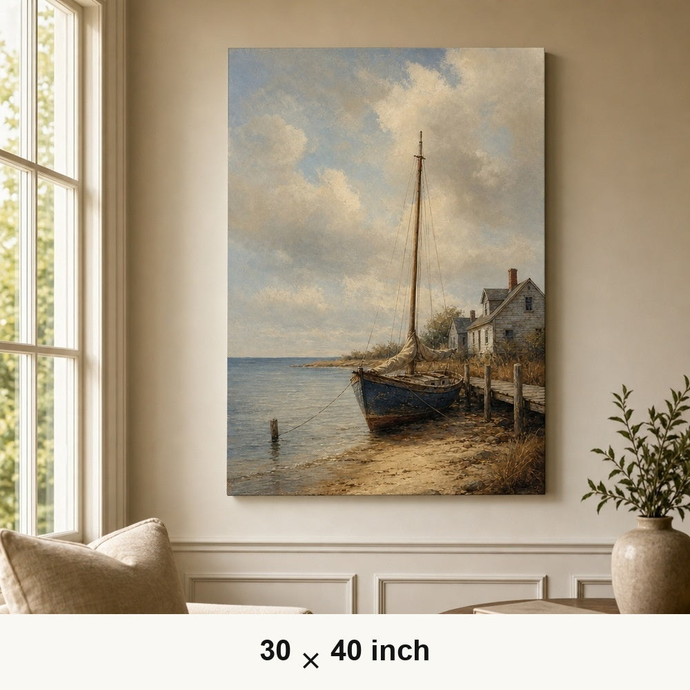 Vintage Coastal Ocean Canvas Wall Art — 30×40 room mockup