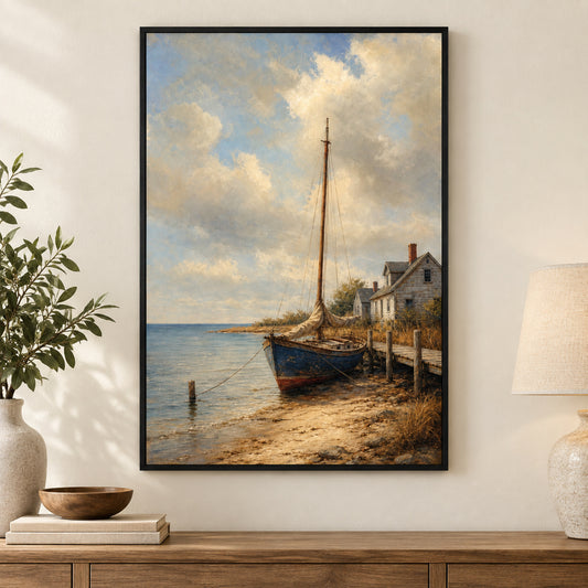 Vintage Coastal Ocean Canvas Wall Art | black_independent_close