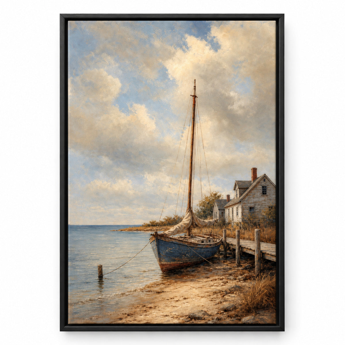Vintage Coastal Ocean Canvas Wall Art | black_sku