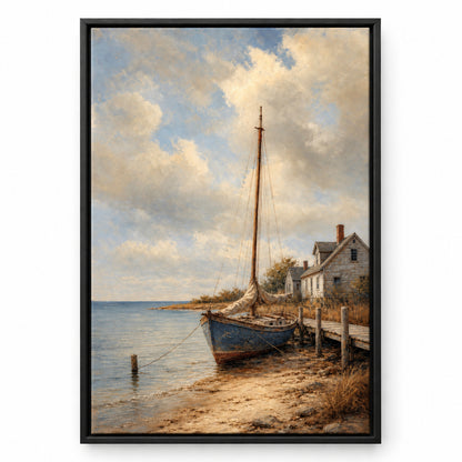 Vintage Coastal Ocean Canvas Wall Art | black_sku