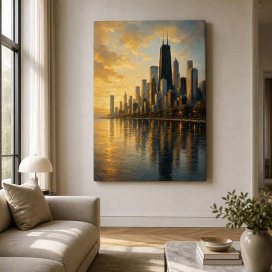Chicago City Skyline Canvas Wall Art — room scene