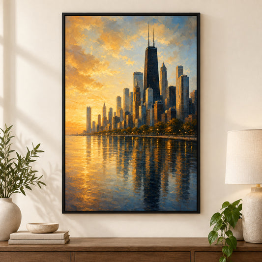 Chicago City Skyline Canvas Wall Art | black_independent_close