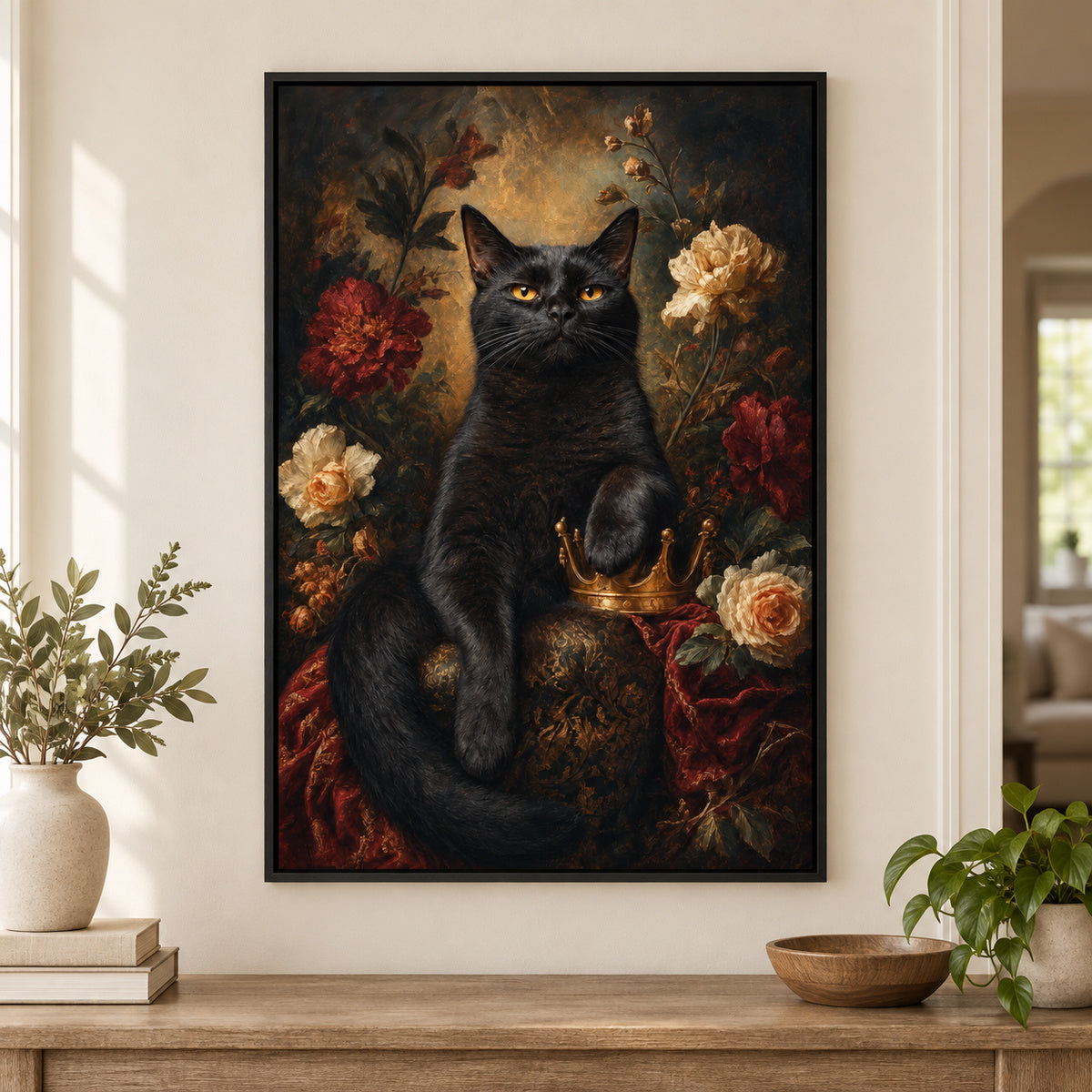 Serious Black Cat Portrait Canvas Wall Art | black_independent_close