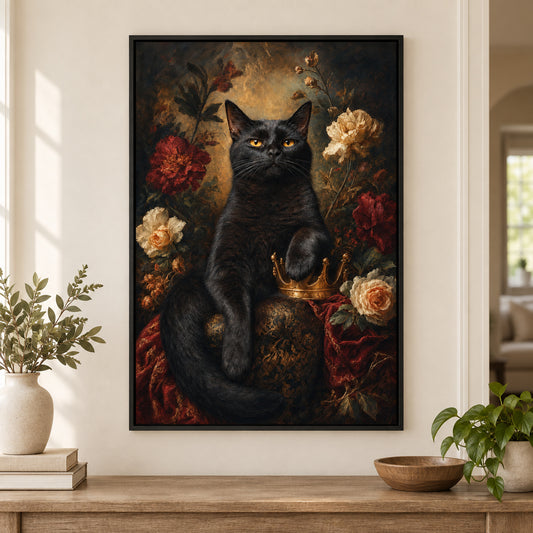 Serious Black Cat Portrait Canvas Wall Art | black_independent_close