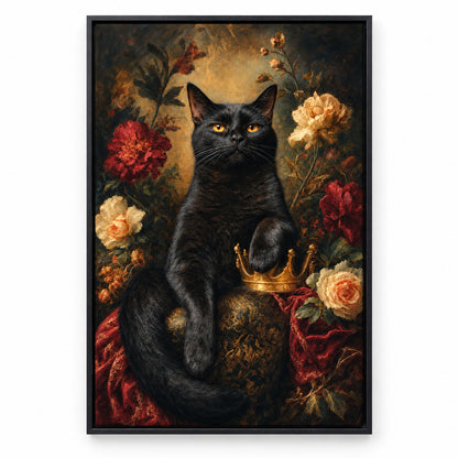 Serious Black Cat Portrait Canvas Wall Art | black_sku