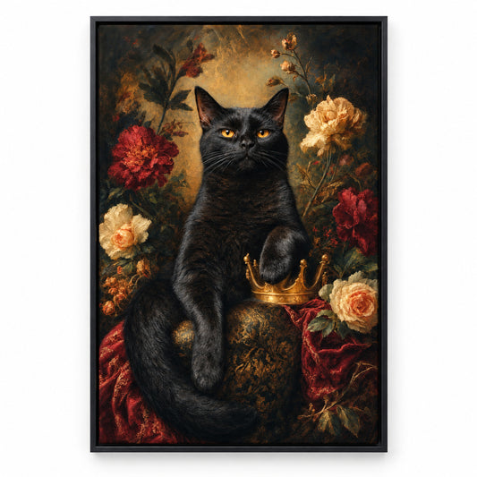 Serious Black Cat Portrait Canvas Wall Art | black_sku
