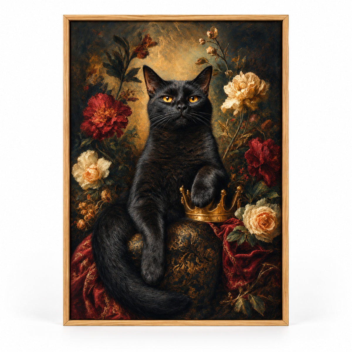 Serious Black Cat Portrait Canvas Wall Art | brown_sku