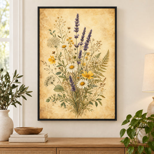 Pressed Wildflower Botanical Canvas Wall Art | black_independent_close