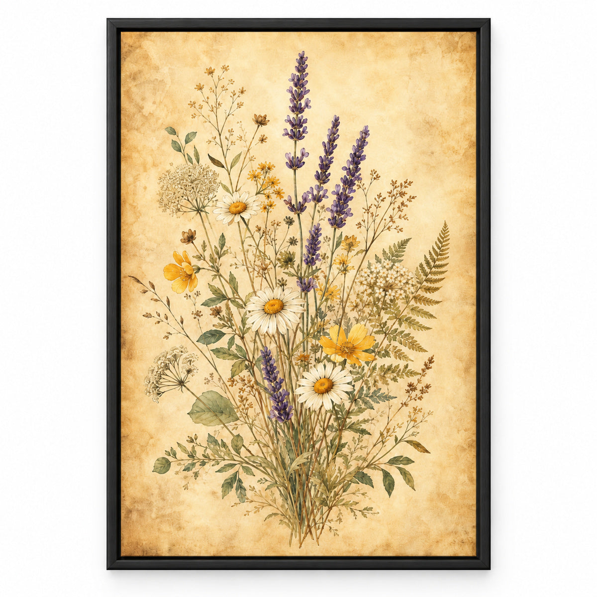 Pressed Wildflower Botanical Canvas Wall Art | black_sku