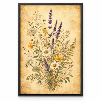 Pressed Wildflower Botanical Canvas Wall Art | black_sku