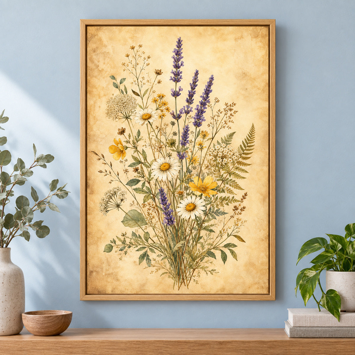 Pressed Wildflower Botanical Canvas Wall Art | brown_independent_close