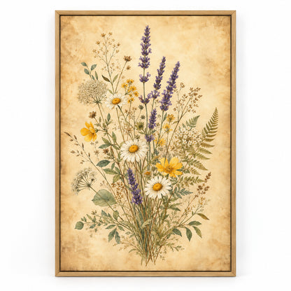 Pressed Wildflower Botanical Canvas Wall Art | brown_sku
