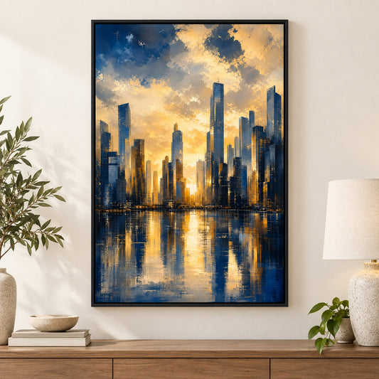 Golden City Skyline Canvas Wall Art | black_independent_close