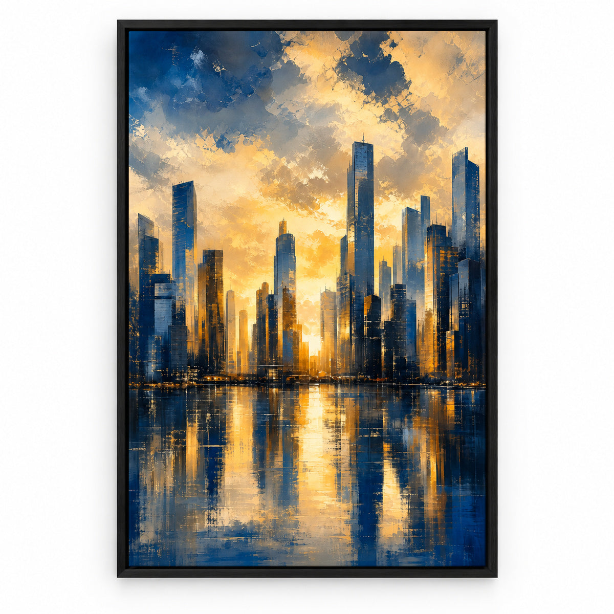 Golden City Skyline Canvas Wall Art | black_sku