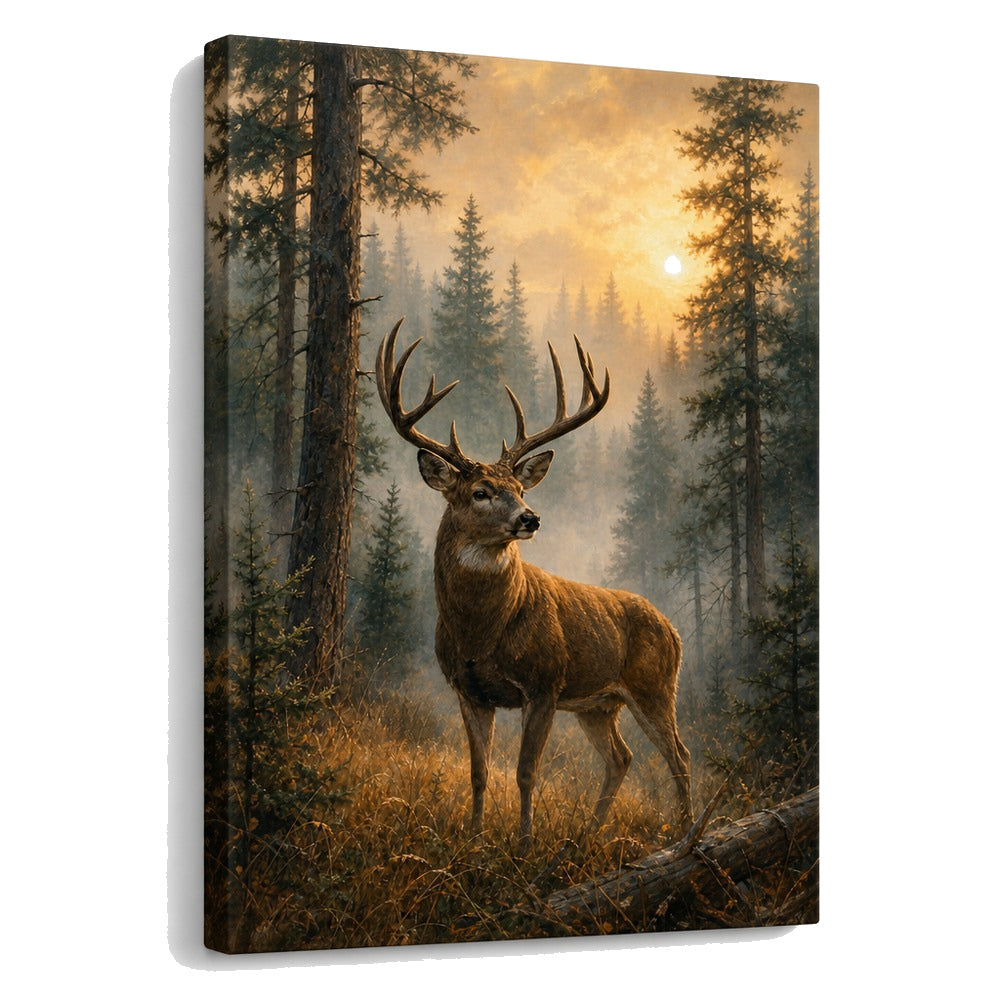 Misty Forest Deer Canvas Wall Art - farmhouse wall decor by AUSJOJO