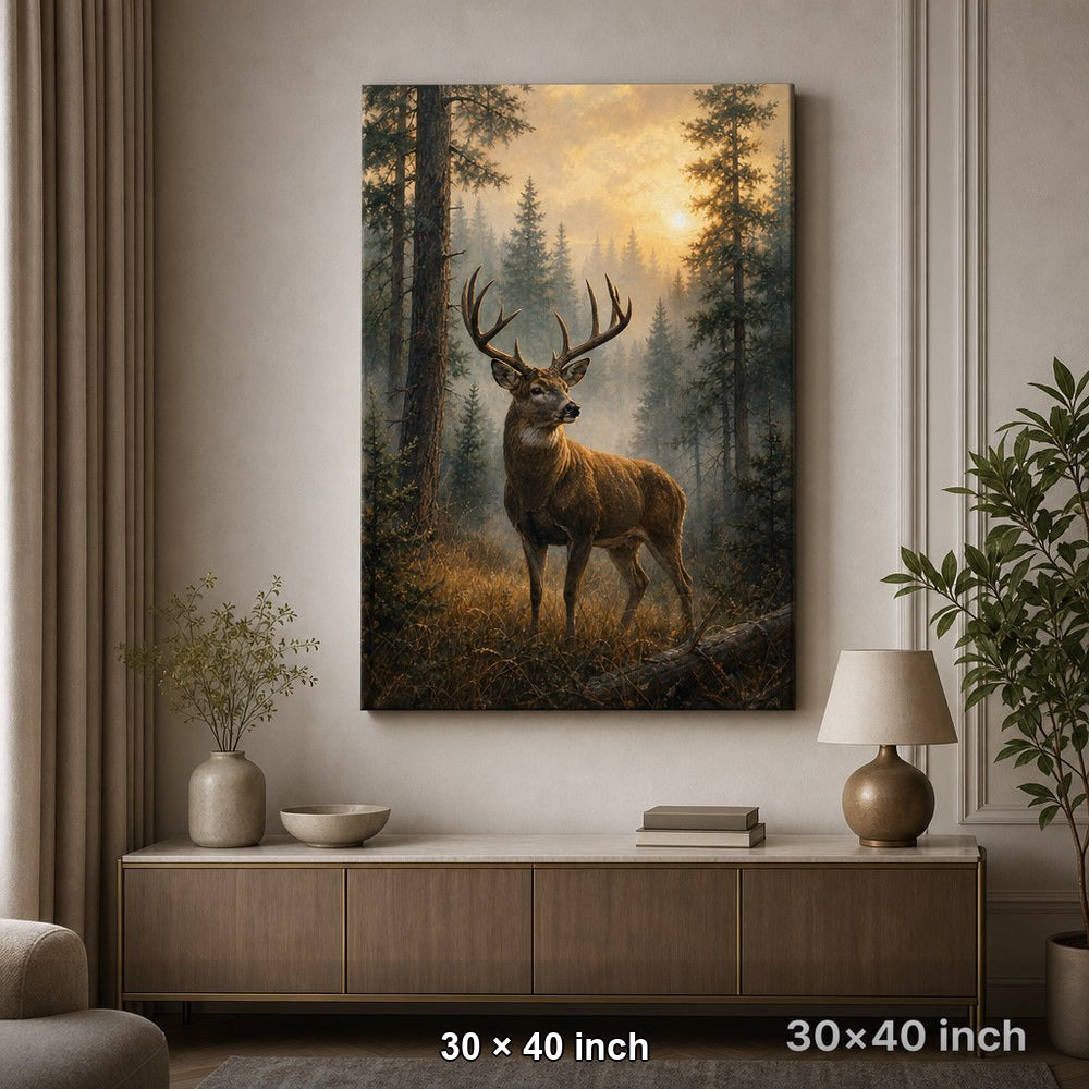 Misty Forest Deer Canvas Wall Art — 30×40 room mockup