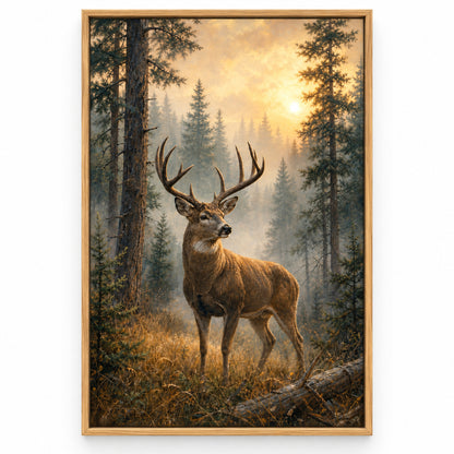 Misty Forest Deer Canvas Wall Art | brown_sku