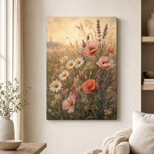 Soft Wildflower Meadow Canvas Wall Art — room scene