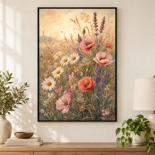 Soft Wildflower Meadow Canvas Wall Art | black_independent_close