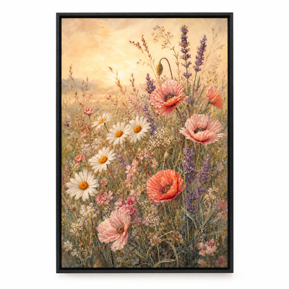 Soft Wildflower Meadow Canvas Wall Art | black_sku