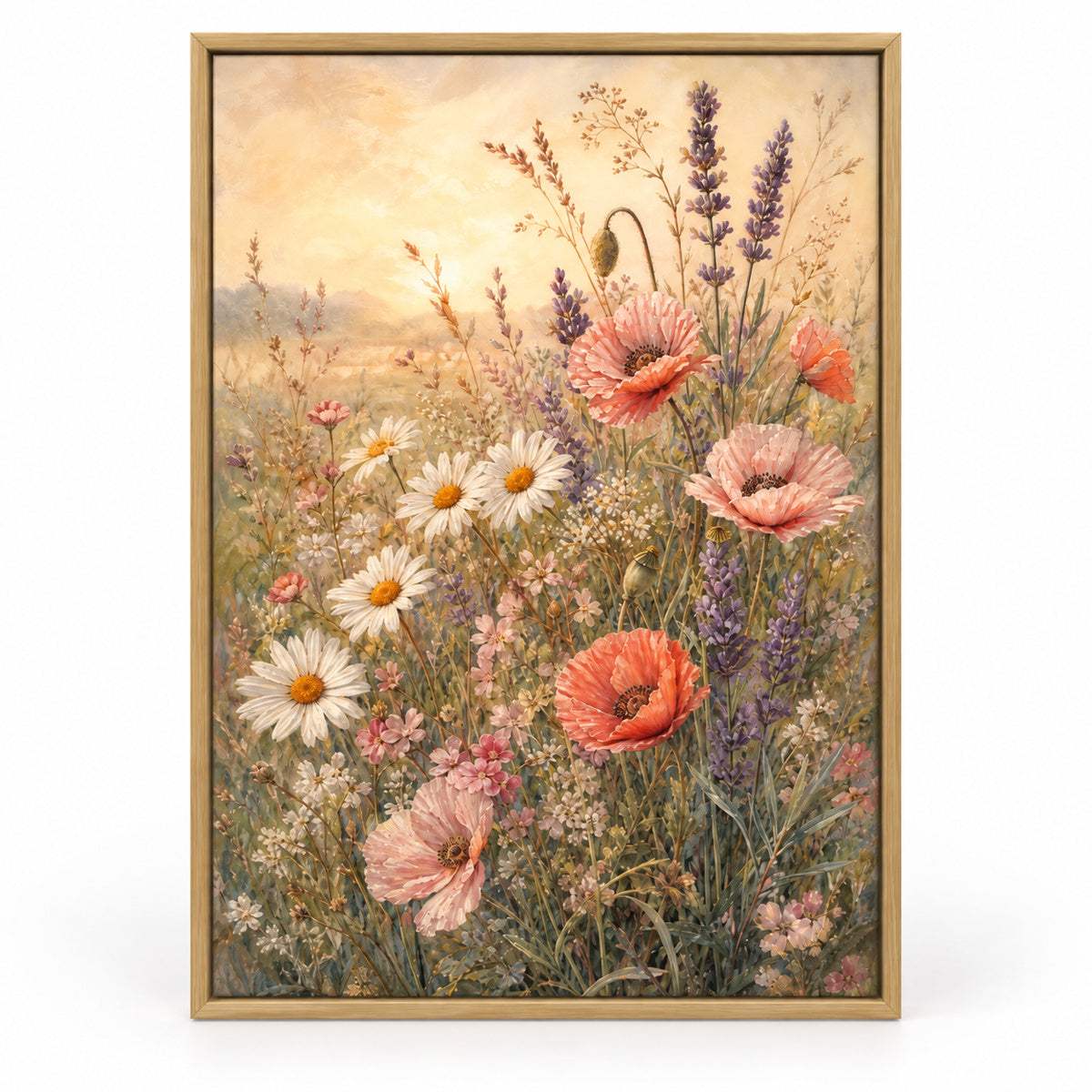 Soft Wildflower Meadow Canvas Wall Art | brown_sku
