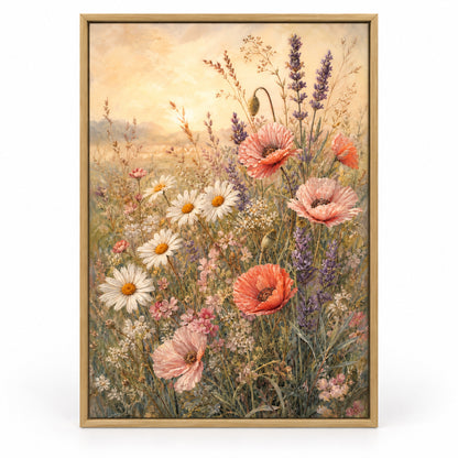 Soft Wildflower Meadow Canvas Wall Art | brown_sku