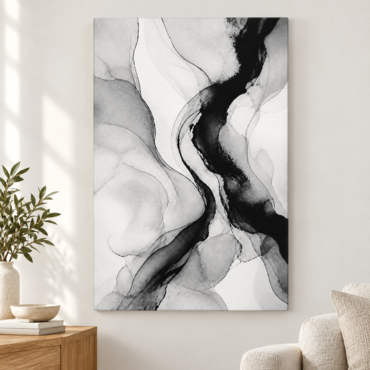 Black and White Abstract Floater Frame Canvas Wall Art | frameless close wall hero