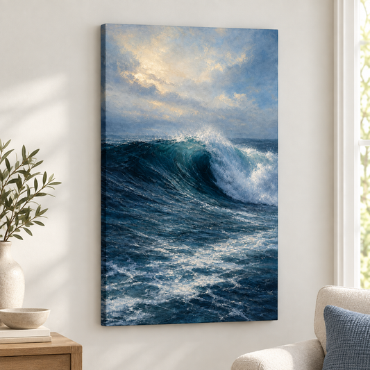 Dramatic Ocean Wave Floater Frame Canvas Wall Art | frameless close wall hero