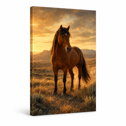 Western Horse Floater Frame Canvas Wall Art | frameless stretched canvas SKU