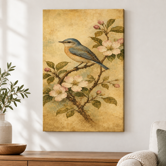 Vintage Botanical Bird Floater Frame Canvas Wall Art | frameless close wall hero