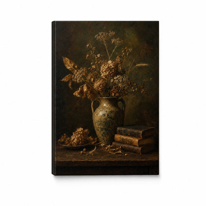 Dark Vintage Ceramic Vase Still Life Canvas Wall Art - 01_main_white_left_wrap
