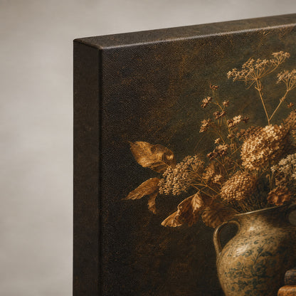 Dark Vintage Ceramic Vase Still Life Canvas Wall Art - 03_detail_closeup