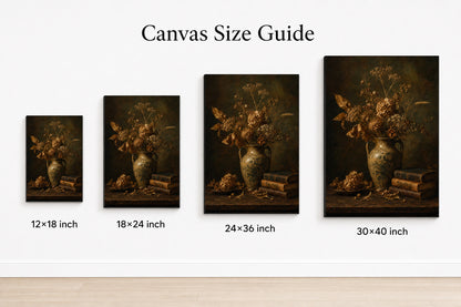 Dark Vintage Ceramic Vase Still Life Canvas Wall Art - 08_size_comparison