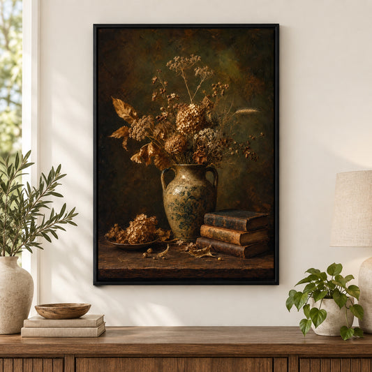 Dark Vintage Ceramic Vase Still Life Canvas Wall Art | black_independent_close