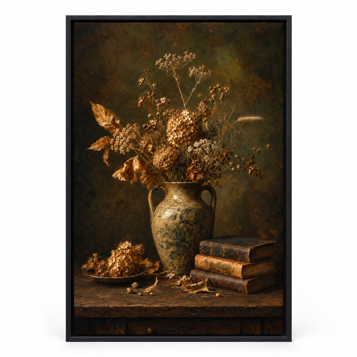 Dark Vintage Ceramic Vase Still Life Canvas Wall Art | black_sku