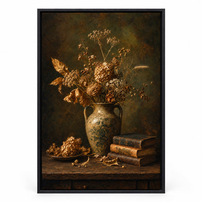 Dark Vintage Ceramic Vase Still Life Canvas Wall Art | black_sku