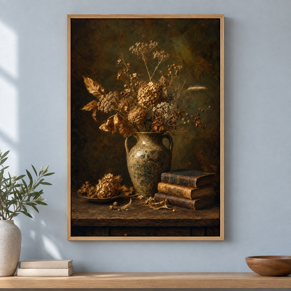 Dark Vintage Ceramic Vase Still Life Canvas Wall Art | brown_independent_close