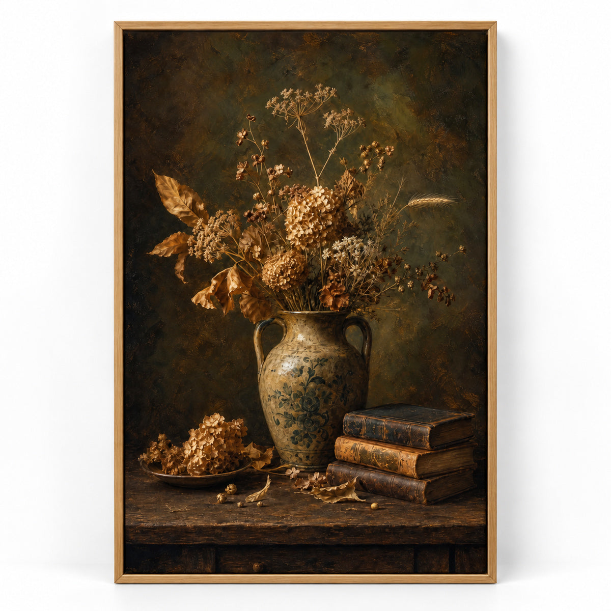 Dark Vintage Ceramic Vase Still Life Canvas Wall Art | brown_sku